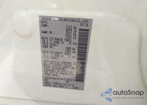 2014 Nissan Rogue Sl из США, поврежденный, VIN 5N1AT2MV5EC813655